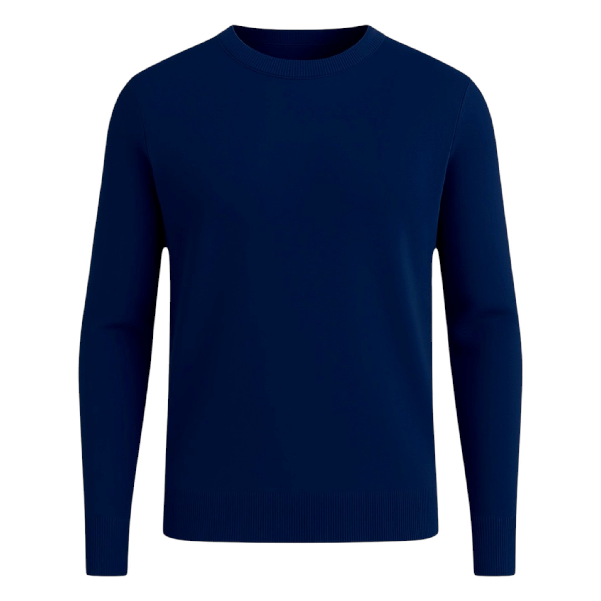 Men’s classic navy blue round neck jumper – soft knit pullover sweater with long sleeves